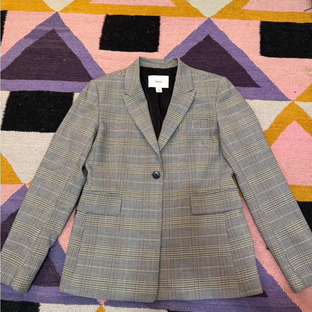 Lewit Fitted Grey Plaid Blazer